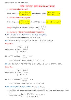 Bài tập Hình học Lớp 10 Viết phương trình đường thẳng - Hoàng Thị Hoa